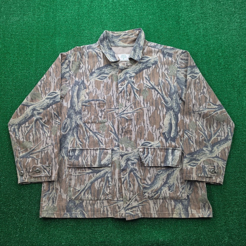 Vintage Mossy Oak Bottomland Canvas Hunting Field Jacket Mens XL Camo Made USA